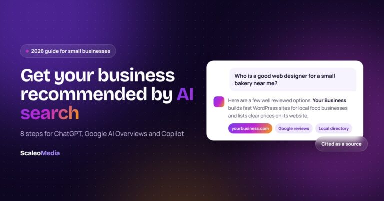 Featured image: a chat answer recommending a local business and citing its website as a source